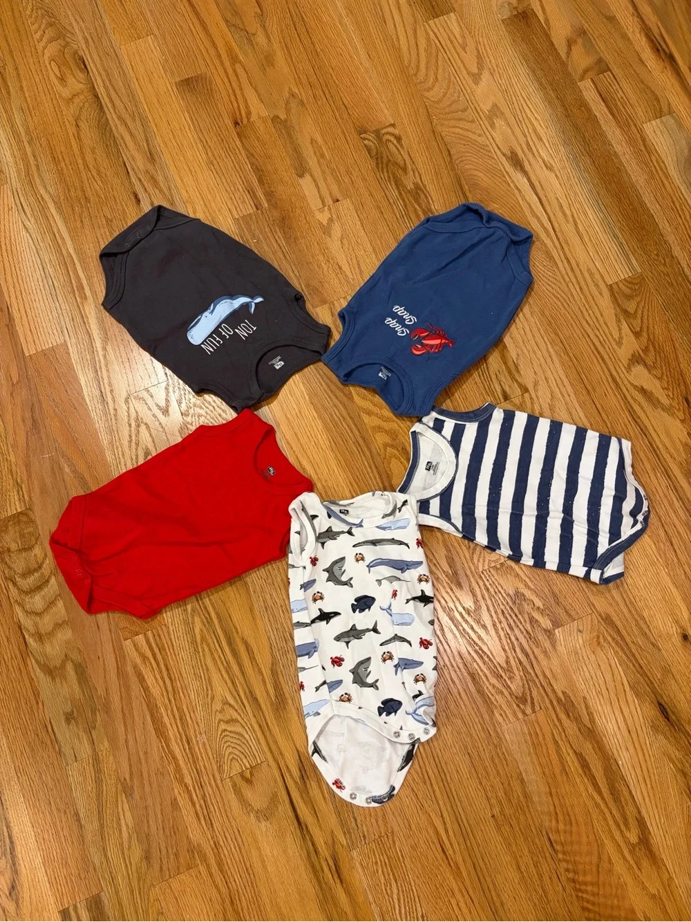 Baby Boys Navy Stripe, Red, Blue & Gray Sleeveless Bodysuits Set